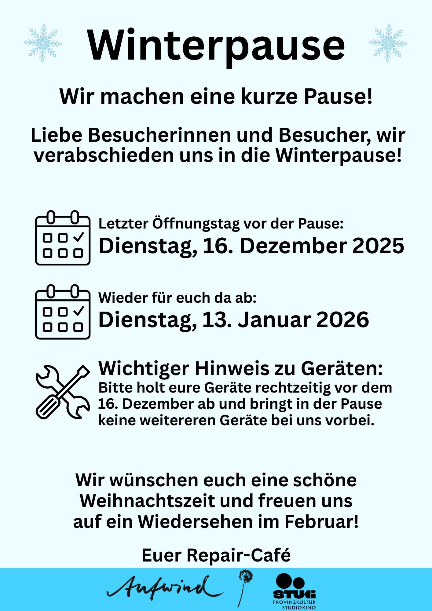 Unser Repair-Café macht Winterpause